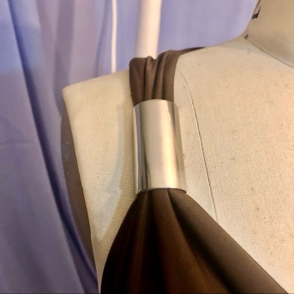 Y2K Racer Back Fitted Brown Sleeveless Dress silver metal accents size xsmall - Picture 4 of 7